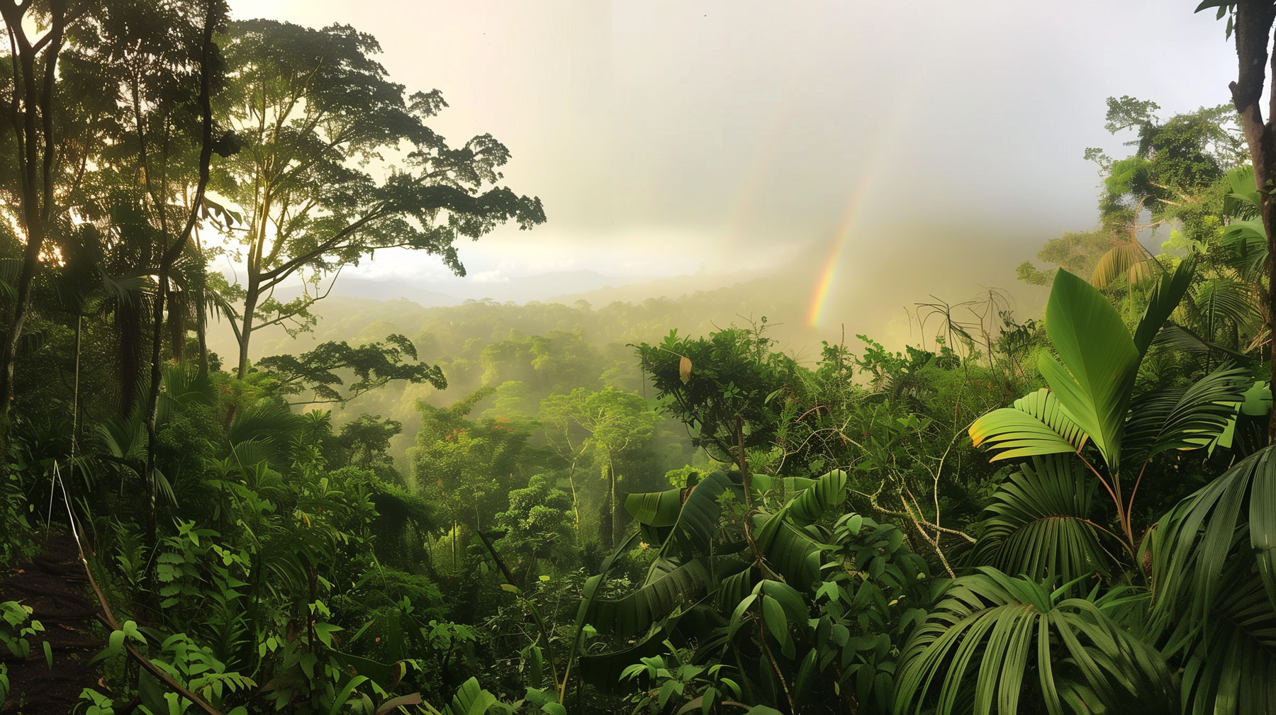 Lush rainforest with a vibrant rainbow in the distance, symbolizing the bright and positive impact of regular content updates on maintaining an engaging and dynamic website.