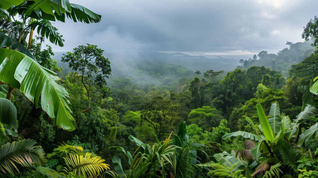 Lush green rainforest landscape with misty clouds in the background, symbolizing the growth and vitality achieved through regular content updates on your website.